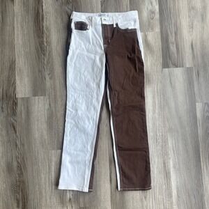 Abercrombie Kids High Rise Straight Jeans Brown White Colorblock sz 15/16 Reg